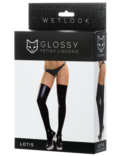 Черные чулки Glossy из материала Wetlook размер XL фото 4