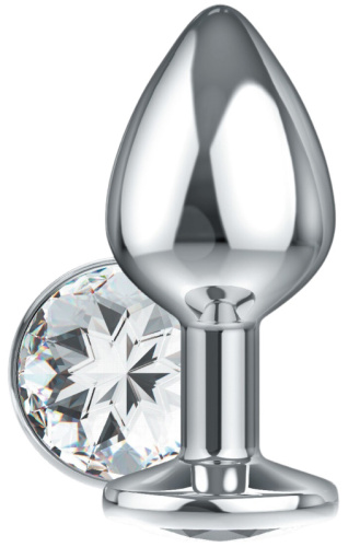 Большая анальная пробка Diamond Clear Sparkle XL серебро фото 3
