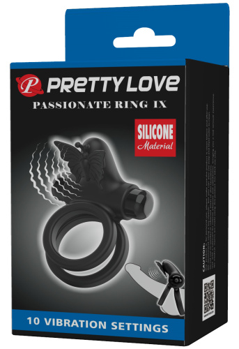Эрекционное виброкольцо Pretty Love Passionate Ring с петлей на мошонку черное фото 11
