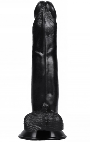 Черный фаллоимитатор с мошонкой и присоской 18 см фото 5