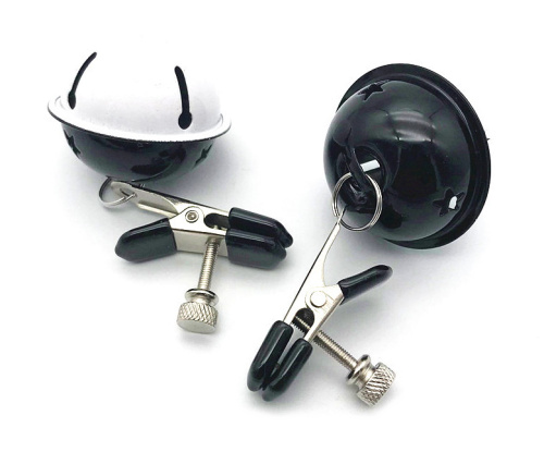 Зажимы для сосков с черно-белыми бубенчиками фото 4