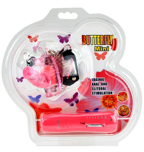 Розовая вибробабочка на ремешках Butterfly Mini с проводным пультом фото 8