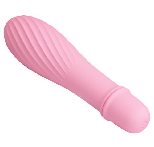 Классический мини вибратор с ребристой поверхностью Solomon нежно-розовый фото 4