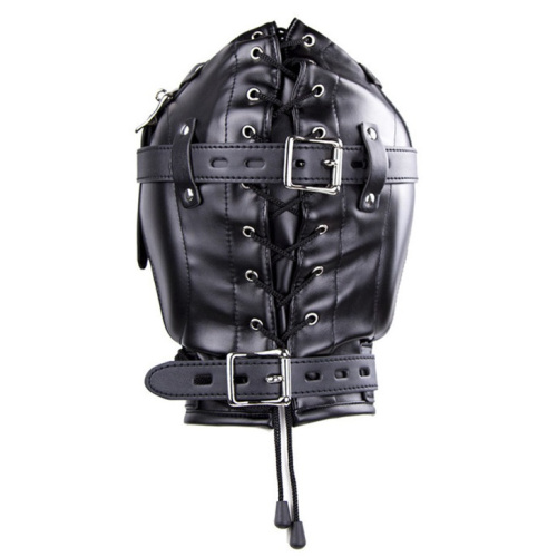 Бондажный черный шлем с кляпом фото 5