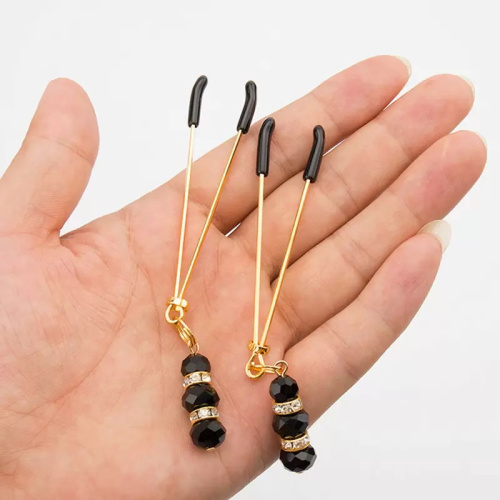 Золотистые зажимы для сосков с бусинами фото 2