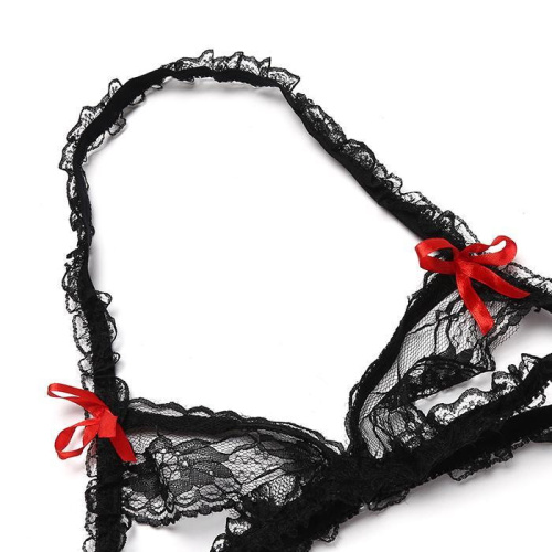 Эротический черный кружевной комплект белья S фото 2