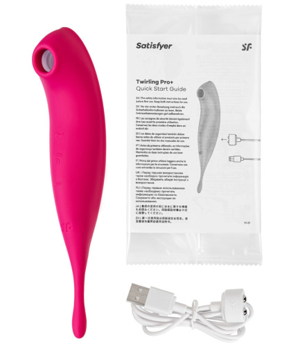 Вакуумный смарт-стимулятор с вибростимулирующим отростком Satisfyer Twirling Pro+ красный фото 8