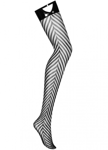 Черные чулки с лаковой резинкой и геометричным узором L/XL фото 3