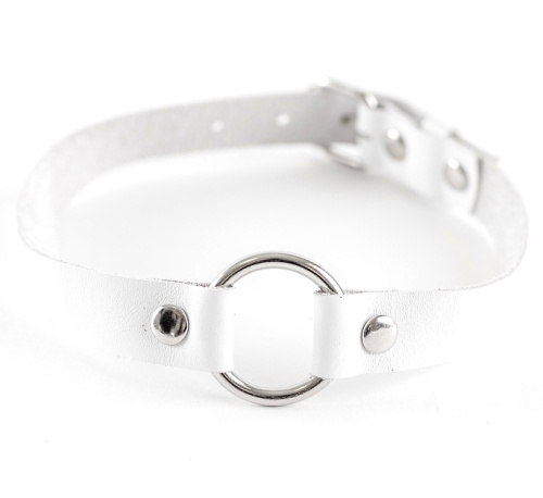 Элегантный чокер с поводком из натуральной кожи белого цвета фото 3