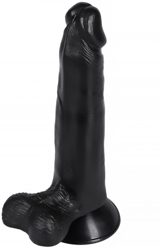 Черный фаллоимитатор с мошонкой и присоской 18 см фото 3