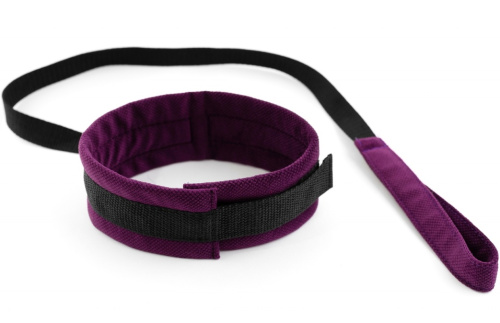 Широкий тканевый ошейник с поводком My rules фиолетово-черный фото 3