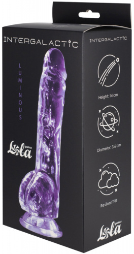 Прозрачный фаллос с мошонкой Intergalactic Luminous Purple 20 см фото 4