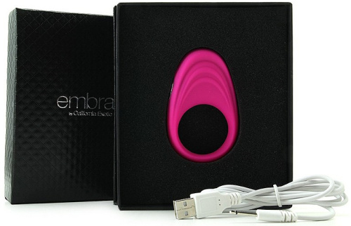 Розовое эрекционное виброкольцо Embrace Pleasure Rings фото 8