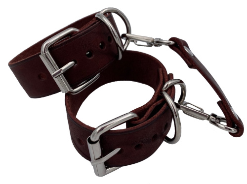 Наручники из натуральной кожи коричневые фото 4