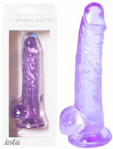 Прозрачный фаллос с мошонкой Intergalactic Rocket Purple