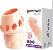 Рельефная насадка на пенис с открытой головкой Pretty Love Oscar телесная