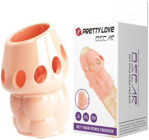 Рельефная насадка на пенис с открытой головкой Pretty Love Oscar телесная
