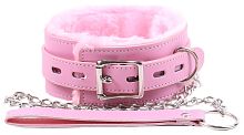 Розовый БДСМ ошейник с меховой подкладкой
