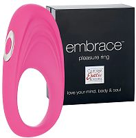 Розовое эрекционное виброкольцо Embrace Pleasure Rings