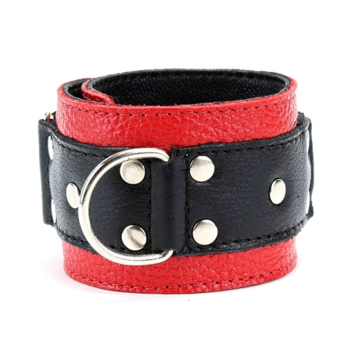 Наручники на липучке из натуральной кожи черно-красные фото 4