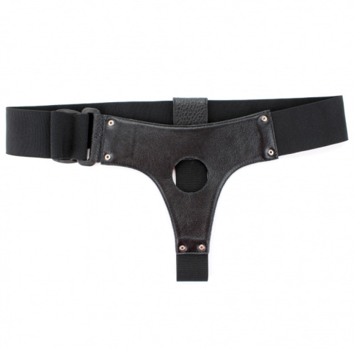 Кожаные черные трусики для страпона фото 4