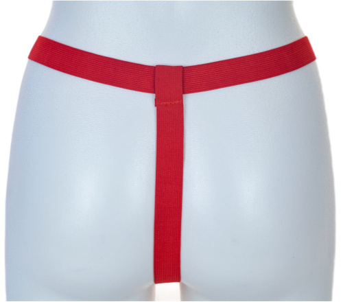 Красные лакированные стринги с доступом и кармашком для вибропули фото 2