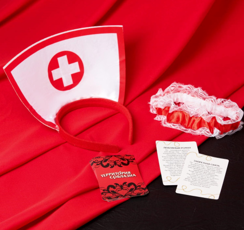 Эротический набор Территория соблазна: Медсестра - ободок, подвязка, 10 карт фото 3