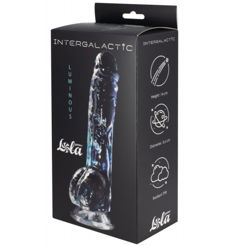 Прозрачный фаллоимитатор с мошонкой Intergalactic Luminous 20 см фото 5