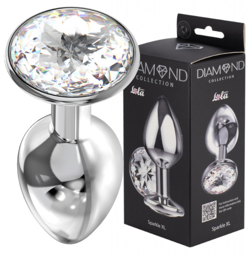 Большая анальная пробка Diamond Clear Sparkle XL серебро