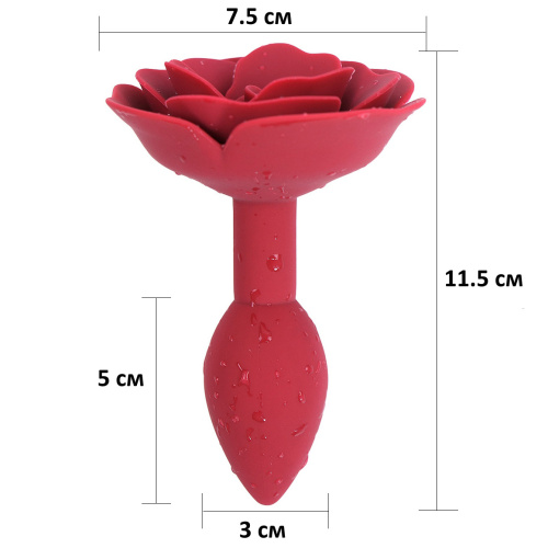 Красная силиконовая анальная пробка с розой S фото 4