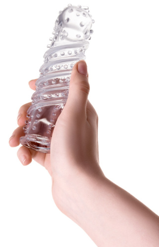 Прозрачная насадка на пенис с точечно-ребристым рельефом Toyfa Kors фото 3