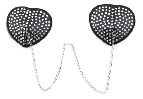 Черные пэстисы-сердечки со стразами и цепочкой фото 4