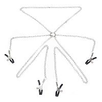 Серебряные зажимы на соски и половые губы с цепью на шею