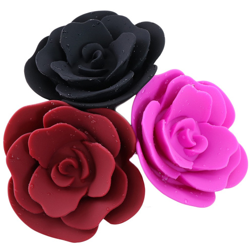 Черная силиконовая анальная пробка с розой S фото 5