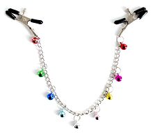 Зажимы для сосков с цепочкой и разноцветными бубенчиками