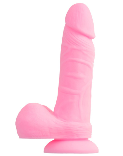 Розовый фаллос с мошонкой из жидкого силикона Toyfa Scott 20 см фото 5