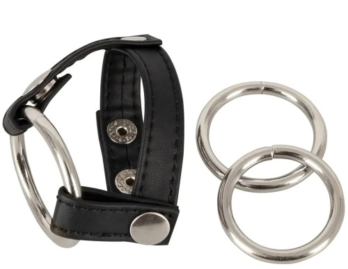 Кожаный хомут на пенис со сменными металлическими кольцами Bad Kitty фото 3