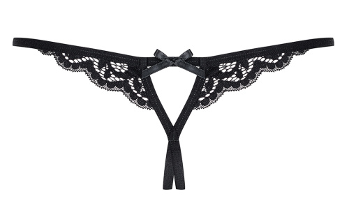 Черные кружевные стринги с открытой промежностью S/M фото 4