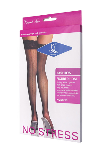 Чулки в сетку со швом сзади и широкой кружевной резинкой OS фото 5