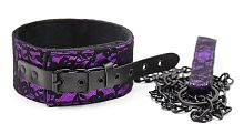 Черно-фиолетовый ошейник декорированный кружевом с поводком