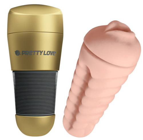 Мастурбатор-ротик в золотой колбе Pretty Love Kitty фото 2