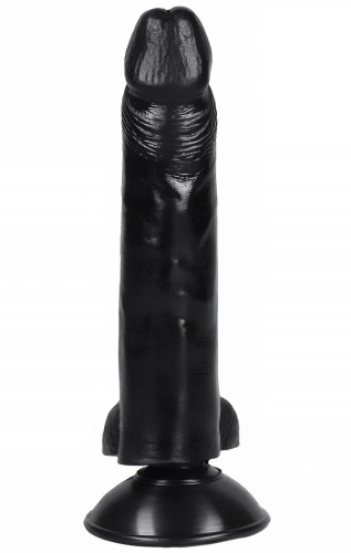 Черный фаллоимитатор с мошонкой и присоской 18 см фото 4