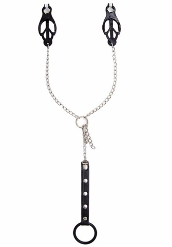 Черные клипсы для сосков с силиконовым кольцом на пенис фото 2