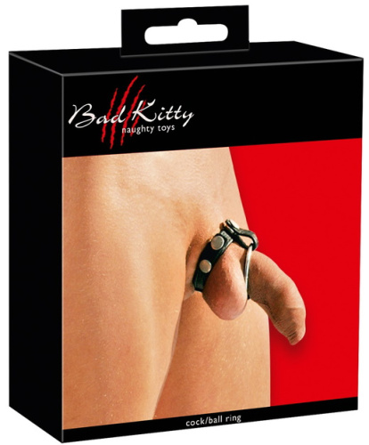 Кожаный хомут на пенис со сменными металлическими кольцами Bad Kitty фото 7