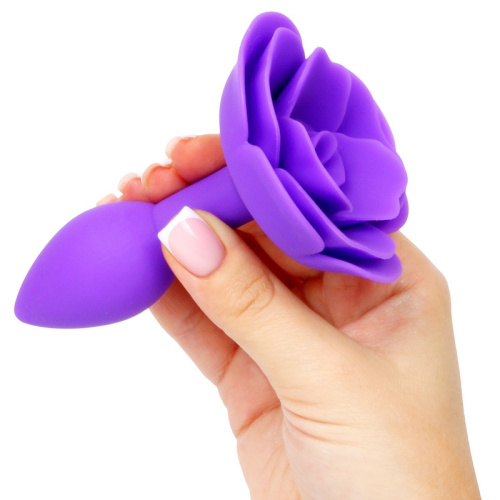 Фиолетовая силиконовая анальная пробка с розой S фото 2