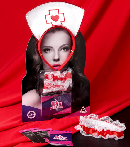 Эротический набор Ахи-Вздохи: Медсестра - ободок, подвязка, 10 карт фото 2