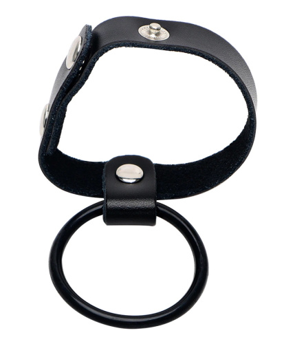 Кожаная утяжка на пенис с эрекционным кольцом фото 2