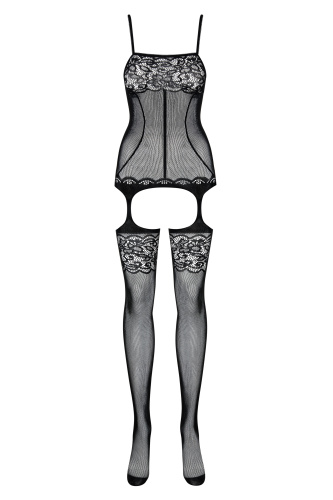 Сексуальный черный боди-комбинезон с нежными узорами S/L фото 5