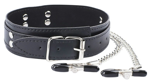 Черный ошейник с зажимами для сосков фото 2