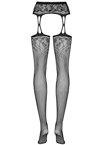 Сексуальные черные чулки с широким поясом и цветочным мотивом S/L фото 4